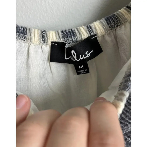 Lulu's Along the Tides Navy Blue Striped Off the Shoulder Boho Dress Size Medium - Picture 6 of 11